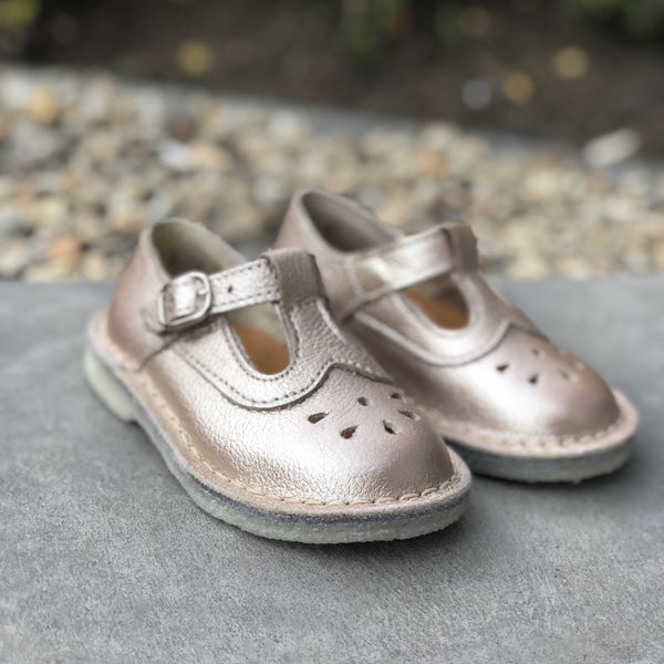 Zapatos T-straps Niña Cuero Oro Rosa